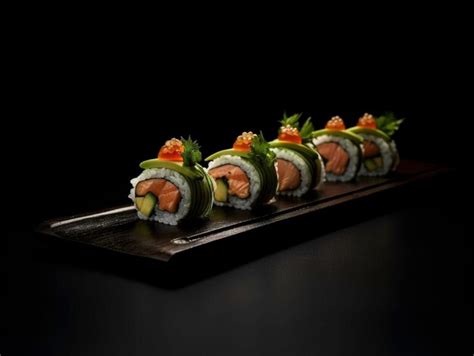 Premium Photo Shooting Sushi On A Smooth Black Background Generated By Ai