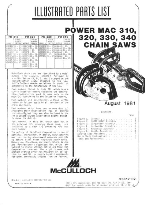 Mcculloch Power Mac 310 320 330 340 Owners Repair Parts Tradebit