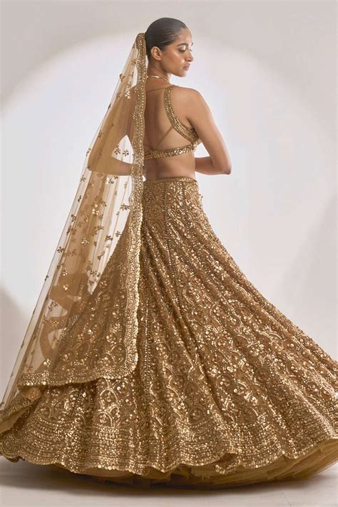 Buy Seema Gujral Gold Net Sequin Work Scallop Pattern Lehenga Set