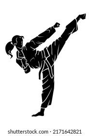 Female Taekwondo High Kick Silhouette Stock Vector (Royalty Free ...