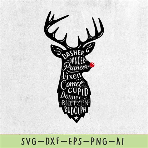 Christmas Reindeer SVG Design Rudolph SVG File Christmas Etsy