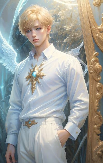 Premium Photo | Handsome man with futuristic angel wings Angel anime boy Anime angel man neon ...