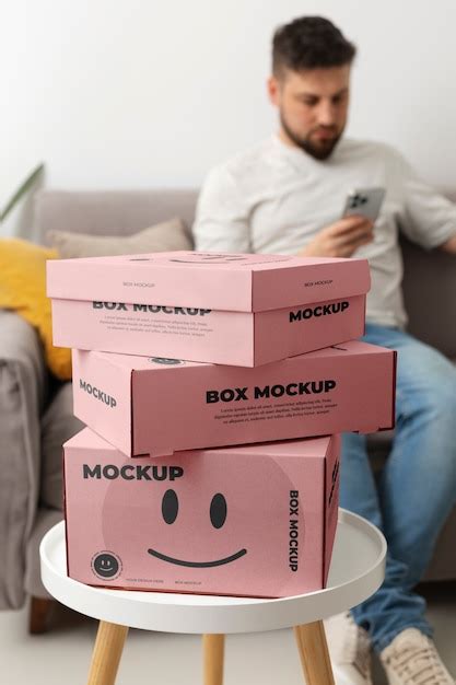 Premium PSD Man With Boxes Mockup Design