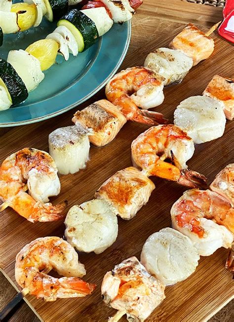 Grilled Seafood Skewers With Tomato Basil Butter Grassland