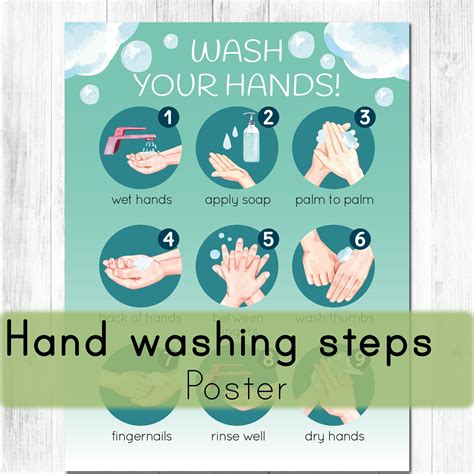 Hand Washing Steps Poster. Classroom Printable Wall Art. Playroom ...