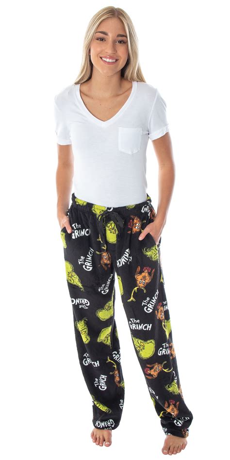 Dr Seuss Officially Licensed Grinch And Max Christmas Fleece Pajama Sleep Lounge Pants For