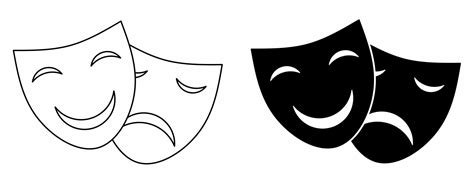 Outline Silhouette Theater Masks Icon Set Isolated On White Background