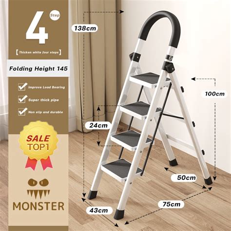 Ladder 4 Steps Metal Folding Ladder Household Steel Ladder Stepping Foldable Portable Ladder