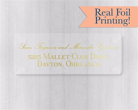 Gold Or Color Foil Return Address Labels Clear Transparent Etsy