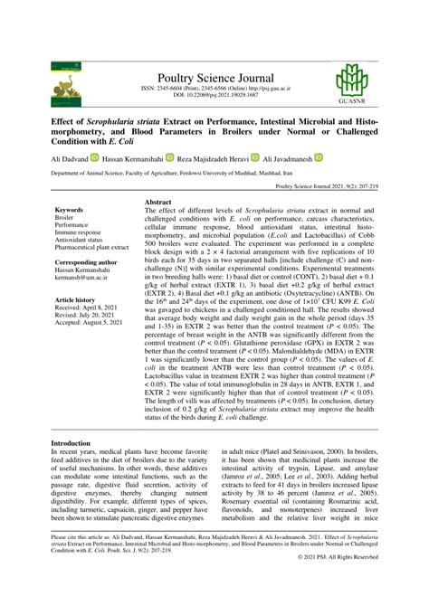 Pdf Effect Of Scrophularia Striata Extract On Performance Intestinal