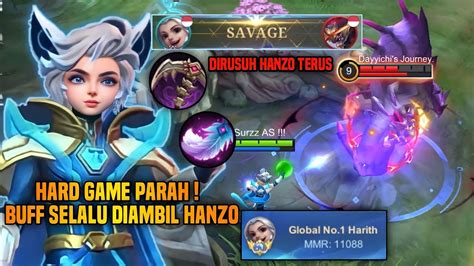 STRES PARAH KETEMU HANZO BUFF SELALU DIRUSUH MODE TOP 1 GLOBAL HARITH