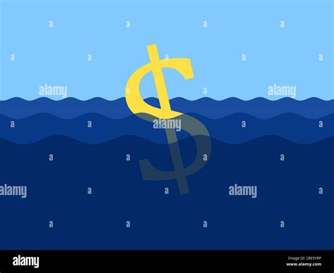 Sinking US Dollar as metaphor of currency after inflation and devaluation - decrease, decline ...