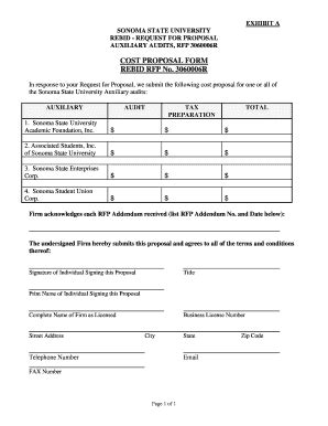 Fillable Online Rebid RFP 3060006R EX A Bid Proposal Form Pdf Bidsync