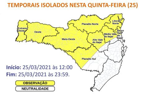 Alerta De Temporal Alagamentos E Deslizamentos Em Sc Nesta Quinta