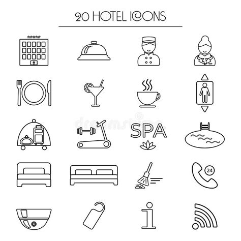 Sistema De Iconos Del Servicio De Hotel Linear Aislado Ilustración Del