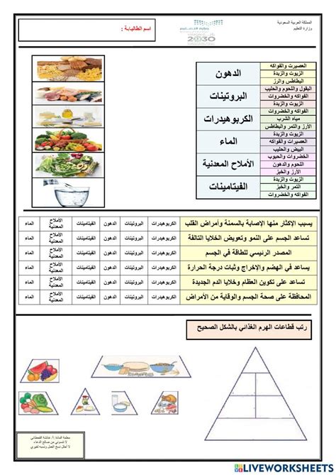 2251293 | الغذاء والتغذية | Aisha | LiveWorksheets