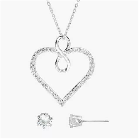 Sparkle Allure 2 Pc Cubic Zirconia Pure Silver Over Brass Heart