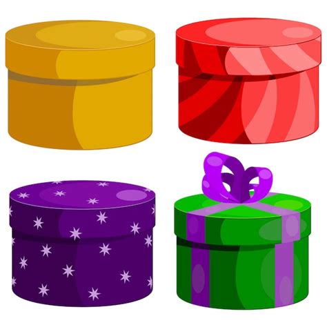 Set De Cajas De Regalo Redondas Vector Premium