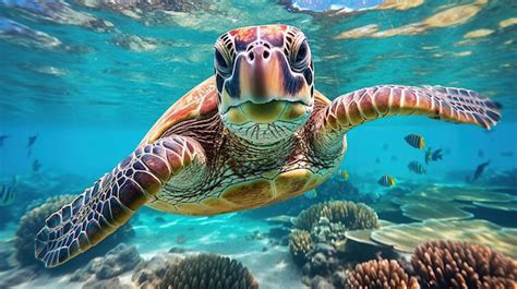 Premium Photo | Majestic Sea Turtle in Vibrant Coral Reef