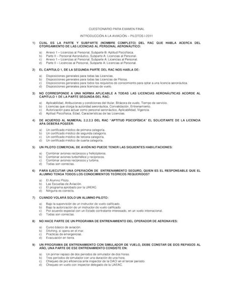 Pdf Cuestionario Examen Final Introducci N Pilotos Dokumen Tips