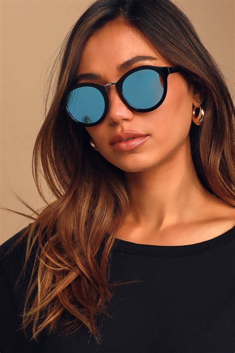 Cute Black Sunglasses Mirrored Sunnies Blue Mirrored Lens Lulus