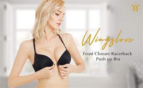 Wingslove Womens Front Closure Push Up Bra Padded Underwire T Shirt Bra Sexy Bra Lace Racerback