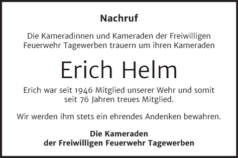 Traueranzeigen Von Erich Helm Abschied Nehmen De