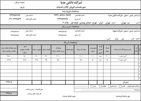 دانلود فاکتور خام نمونه فاکتور کامپیوتری دانش مدیا