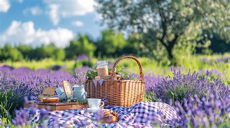 Summer Picnic On A Lavender Field Background, Picnic, Provence, Lavender Background Image And ...