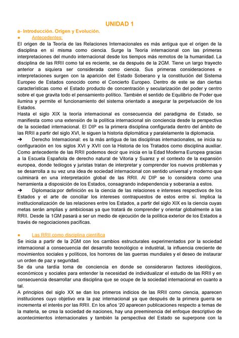 U1 Teoría Apuntes de la Unidad 1 de Teoria de las RRII UNIDAD 1 a