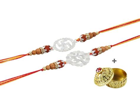 GOLDGIFTIDEAS Pure 999 Silver Nakshi Om Swastik Rakhi For