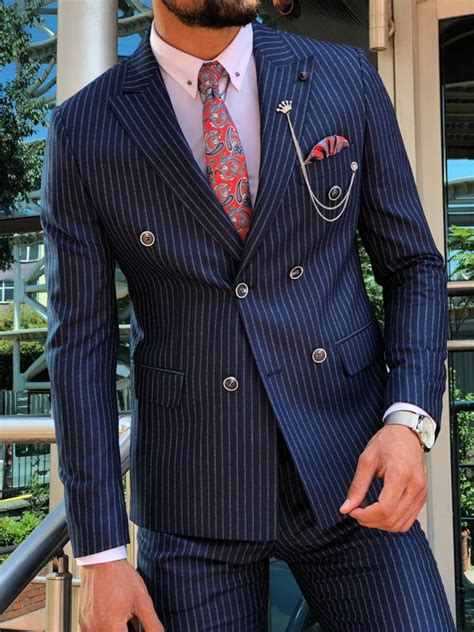 Buy Venus Navy Blue Slim Fit Pinstripe Suit By Gentwith Blue Suit