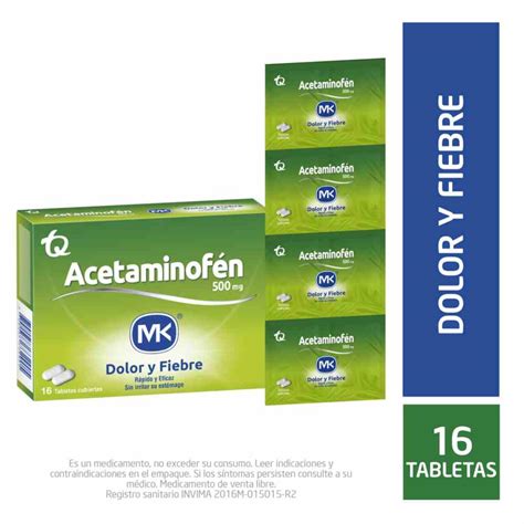 Droguería La Economía acetaminofen mk 500 mg caja x 16 tabletas