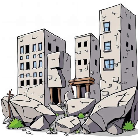 A Cartoon Of A Building That Has Been Destroyed By Rocks Premium Ai