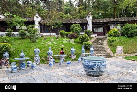 Porcelain Vases Decorating Garden In Old Traditional Pottery Workshop