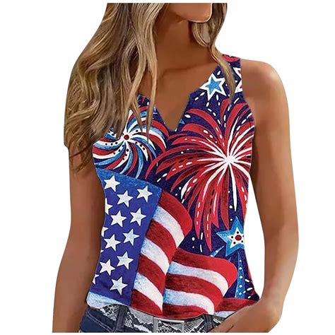 Jsaierl Womens 4th Of July Tank Tops Plus Size Patriotic Red White And