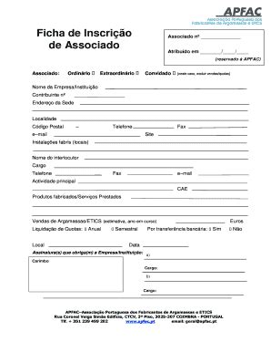 Preenchível Disponível apfac Ficha de Inscrio na APFAC apfac Fax