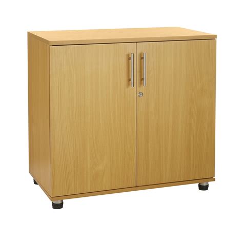 Buy Beech Office Storage Cupboard Desk Height 2 Door Bookcase With Lock 75cm Tall Desktop