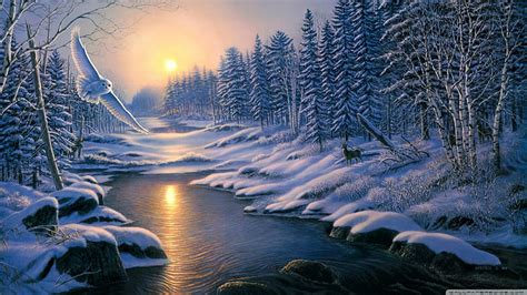 HD wallpaper: digital art, 2560x1440, Winter, Forest, Owl, snow, tree ...