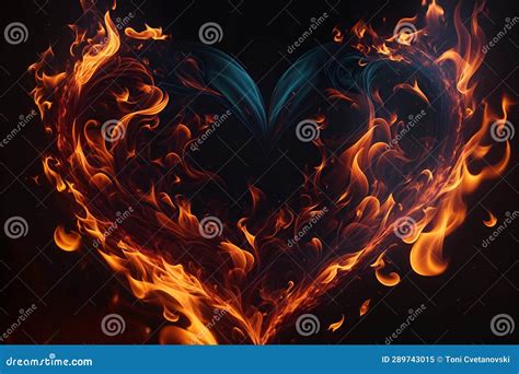 Heart Shaped Fire Flames On Black Background Stock Illustration