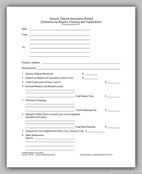 Simple Security Deposit Form For Your Legally Agreement Hennessy Events