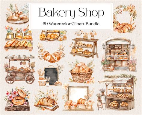 69 Bakery Shop Clipart, Bakery Clipart, Pastry Clipart, Bread Baguettes French Croissants ...