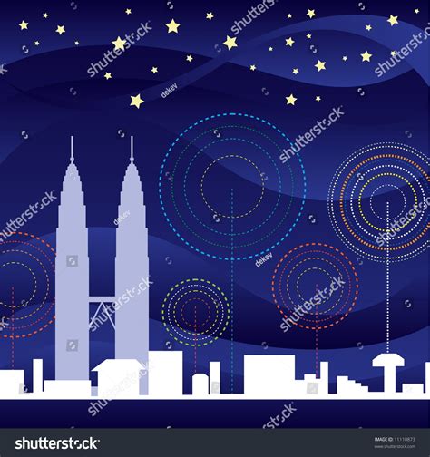 Klcc Landmark At Night View Stock Vector Illustration 11110873 ...