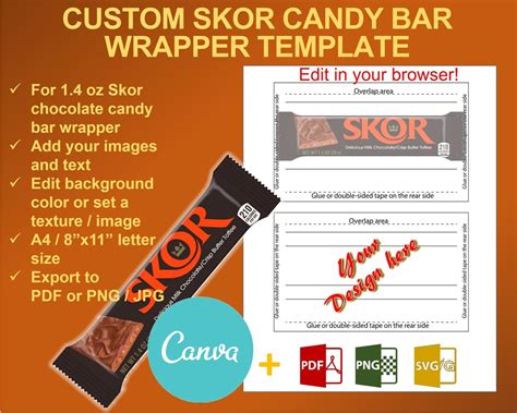 Skor Chocolate Candy Wrapper Template Editable Canva Template Diy