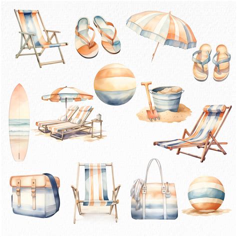 Beach Chair Umbrella, Seashell Clipart, Boho Beach Clipart, Beach Picnic Clipart, Beach Umbrella ...