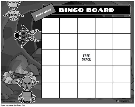 Black And White Cave Monster Themed Bingo Card Template