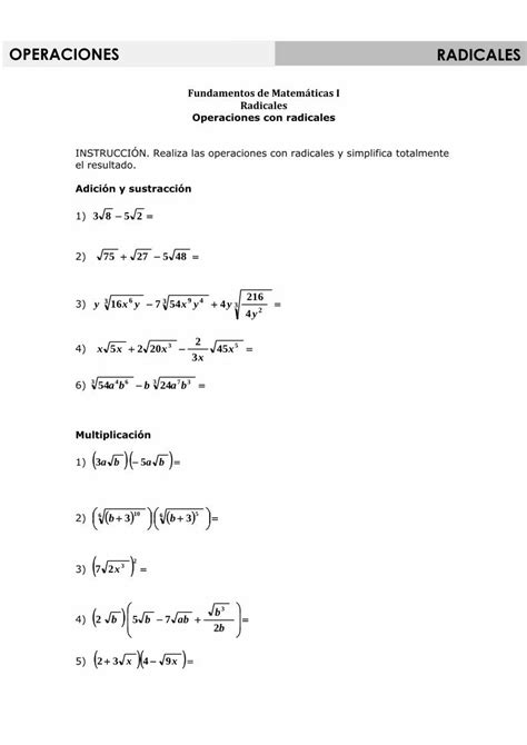 PDF Operaciones Con Expresiones Algebraicas Fundamentos De