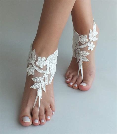 Ivory Lace Beach Wedding Barefoot Sandals Wedding Shoes Prom Party Lace