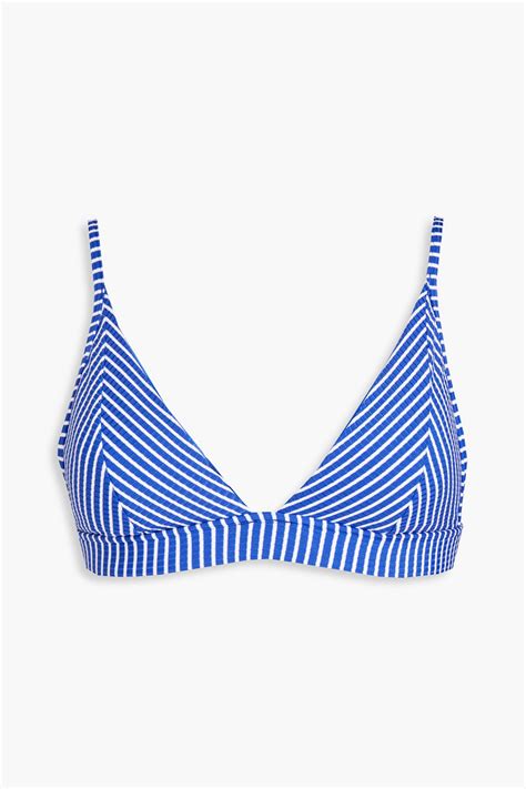 Seafolly Go Overboard Striped Ribbed Triangle Bikini Top In Cobalt Blue