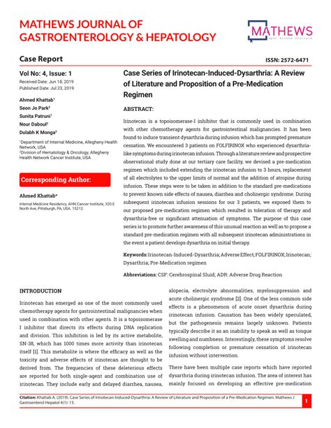 Pdf Case Series Of Irinotecan Induced Dysarthria A Review Of